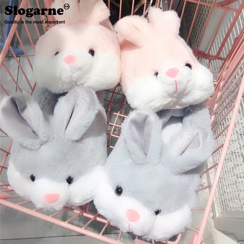 Winter Slippers For Couples Unisex Women Men Home Slippers Cute Animal Rabbit Indoor Shoes Lover Non-slip Warm Cotton Soft Plush