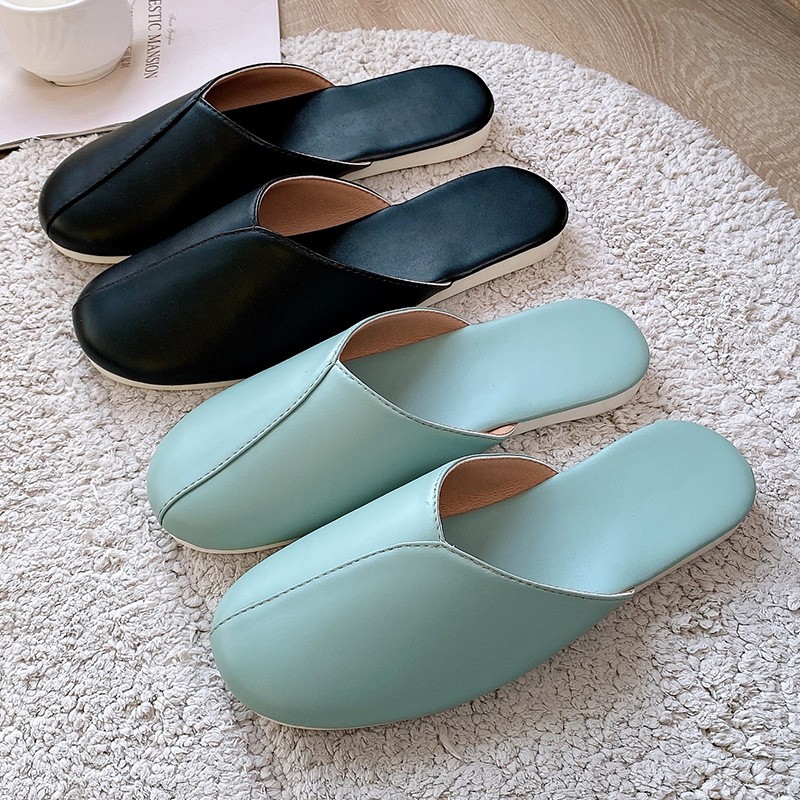 Women Leather Slippers Couples Spring Autumn Indoor Non-slip Couples Home Fashion Casual Non-slip Single Shoes Chaussure Femme