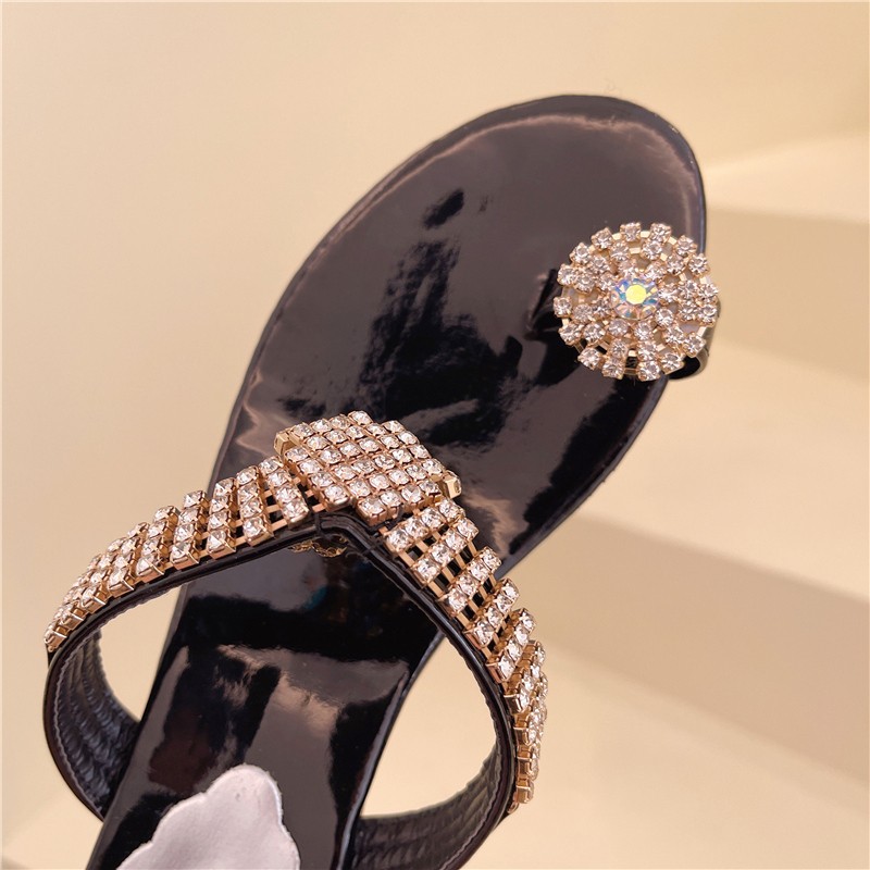 Lucifer Women Shiny Crystal Tassel Fringe Women Slippers Summer Luxury Floral Flip Flops Gold Female Slippers High Heels