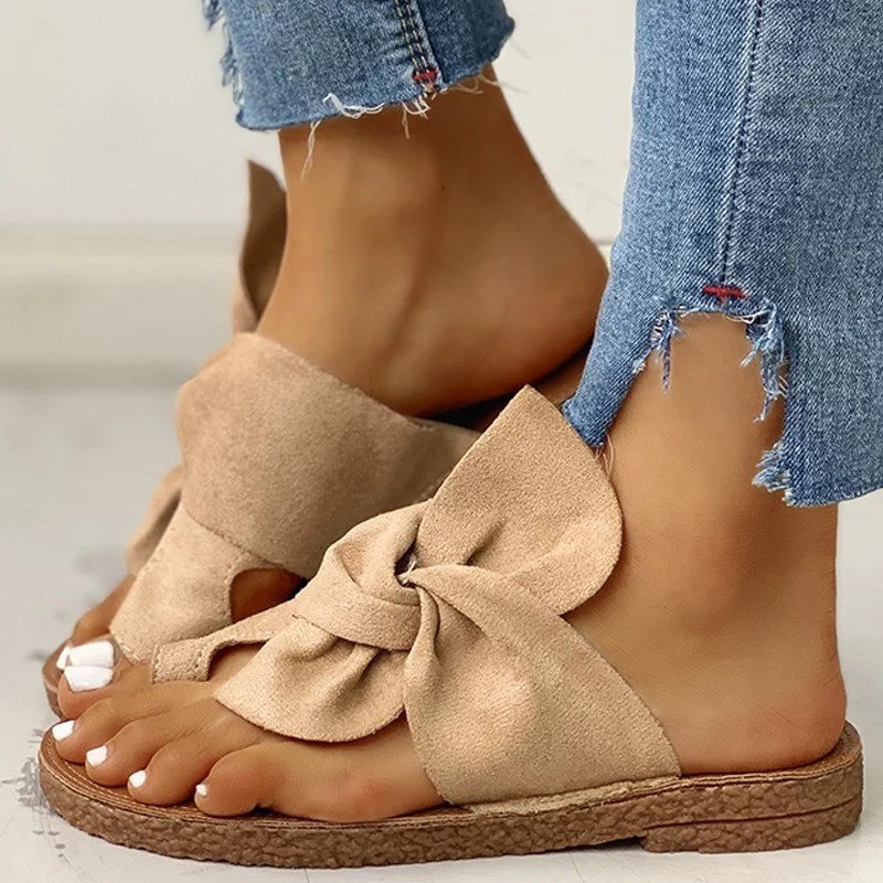 Women's Flip Flops Slippers Bow Knot Casual Open Toe Fish Mouth Flat Bottom Shoes Outdoor Sandals Shoes 2022