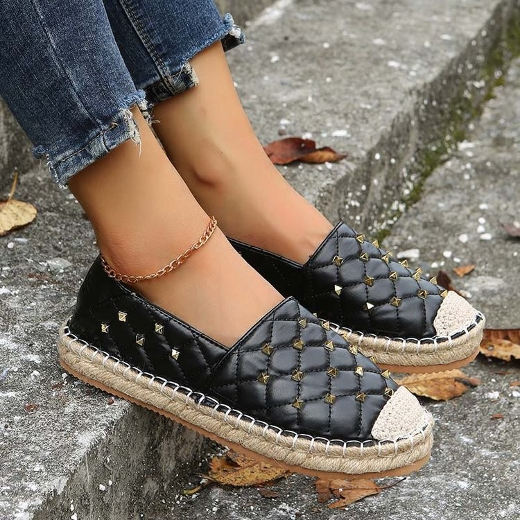 Women Fisherman Flats Casual Loafers Shoes Canvas Hemp Female 2022 Autumn New Slip-on Rivet Comfortable Mules Zapatillas Mujer