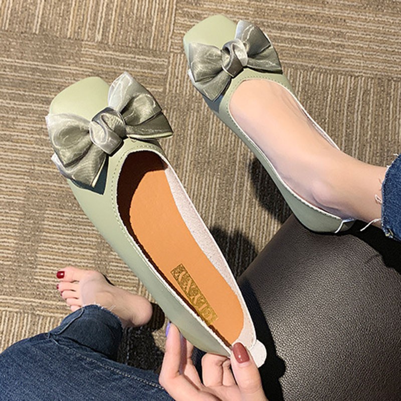 2022 spring new cute bow apricot cute women's shoes soft comfortable flat shoes holiday leisure breathable light women's shoes