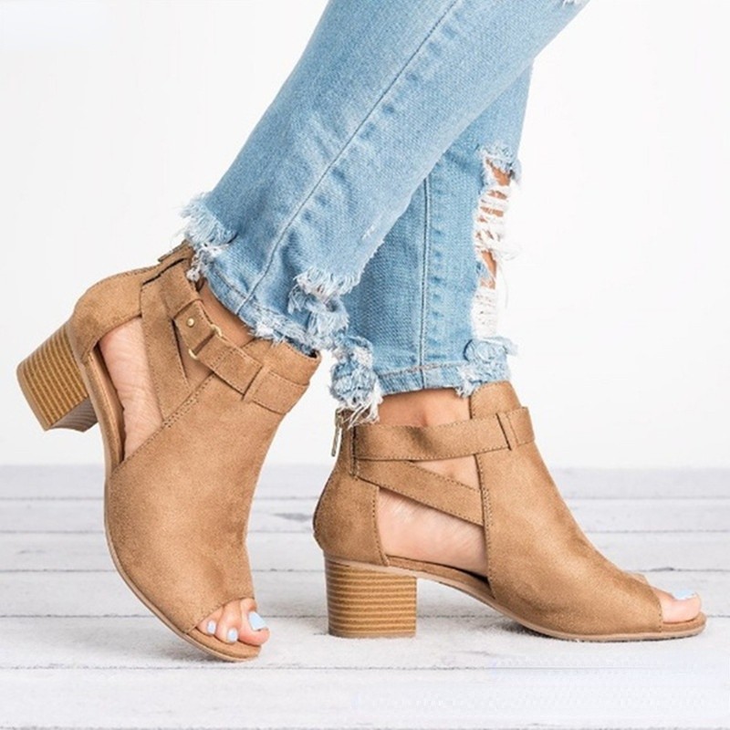 Women Chunky Heel Sandals Ladies Summer New Toe High Heels Female Buckle Fashion Casual Plus Size 34-43 Sandalias De Mujer