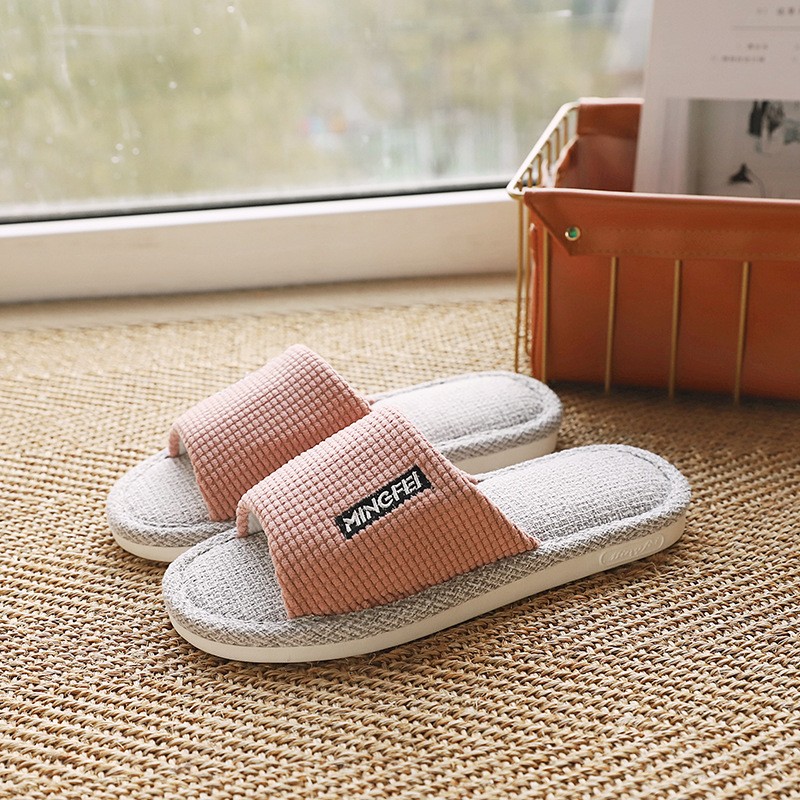 Indoor Linen Slippers Women Indoor Couples Bedroom Flat Shoes Women Summer 2022 Open Toe Non-slip