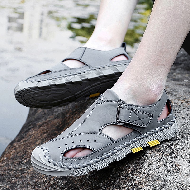 2022 New Summer Men's Mesh Sandals Outdoor Casual Rome Sandals Genuine Leather Men Beach Sandals Non Slip Sneakers Big Size