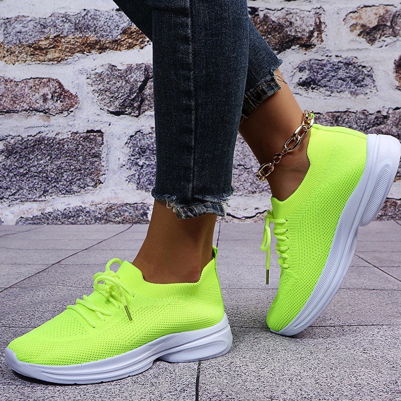 Rimocy Spring Summer Breathable Mesh Sneakers For Women Platform Casual Sneakers Running Shoes Woman Plus Size Green Knit Sneakers