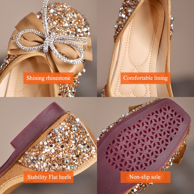 Rimocy New Summer Women Bling Crystal Flats Slip On Soft Sole Casual Shoes Woman Gold Rhinestone Comfortable Ladies Single Shoes