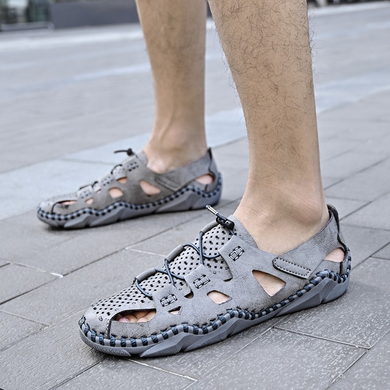 2022 New Summer Men's Mesh Sandals Outdoor Casual Rome Sandals Genuine Leather Men Beach Sandals Non Slip Sneakers Big Size