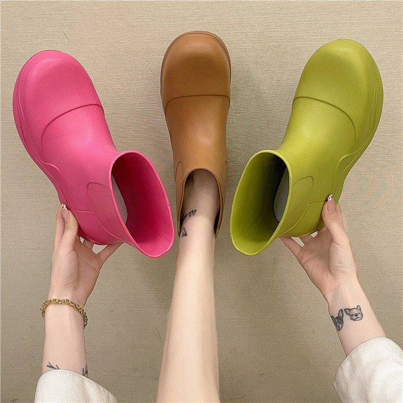 Rimocy 2021 New Rubber Waterproof Rainboots Women Candy Color Thick Platform Ankle Boots For Female Non-slip Rain Boots Woman