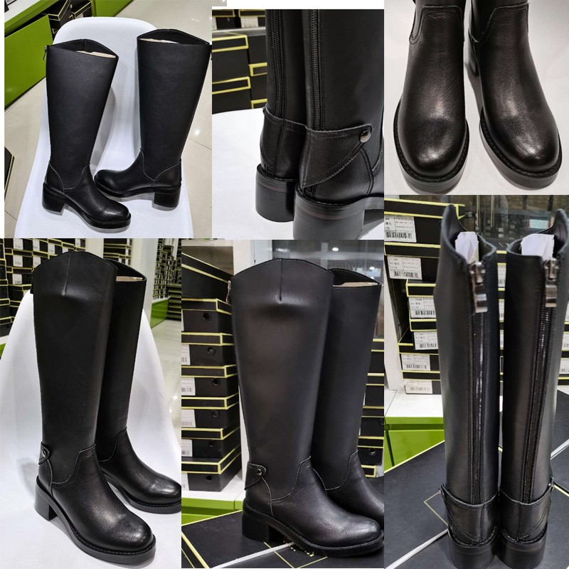 Women knee-high boots natural leather shoes plus size 22-27cm length 6cm heel cowhide autumn and winter warm plush boots