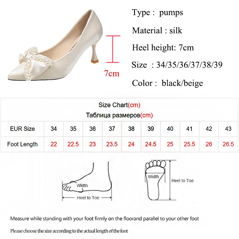 Lucifer Women Pearl Bowknot Stiletto Heel 2022 Pointed Toe Silk Wedding Party Shoes Elegant Feminine Shallow Mouth Shoes