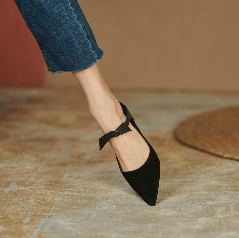 2021 Autumn Women Shoes Sheep Suede Pointed Toe Chunky Heel Women Pumps Shoes Ladies Concise Mary Janes Bow High Heel Shoes