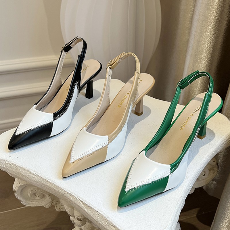 Rimocy Fashion Women Mixed Colors Pumps 8cm Summer 2022 Pu Pointed Toe Slingback Sandals Woman Thin Heels Office Ladies Shoes