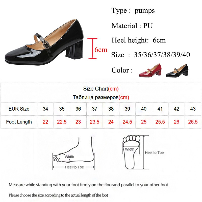 Lucifer Mary Janes Patent Leather Women Shoes Crystal Buckle 2022 Solid Color Chunky Heel Women Shoes Black Red