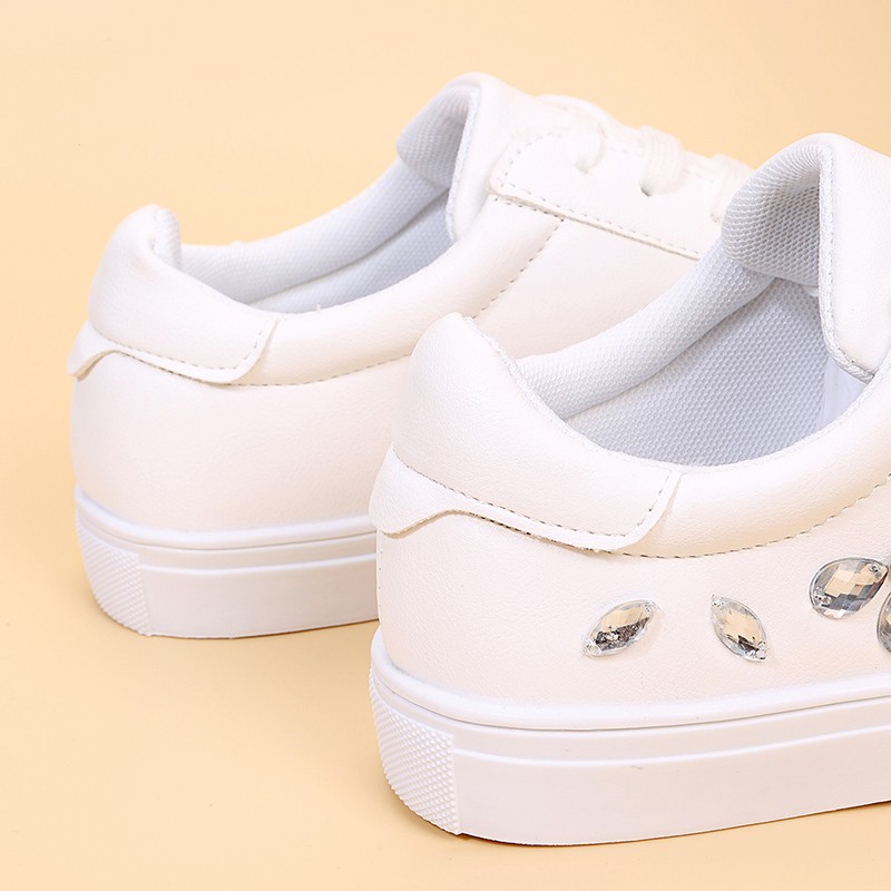 Lucyever Rhinestone White Sneakers Women Spring Summer Comfortable Lace Up Flats Woman Casual Platform Shoes Female Plus Size 42