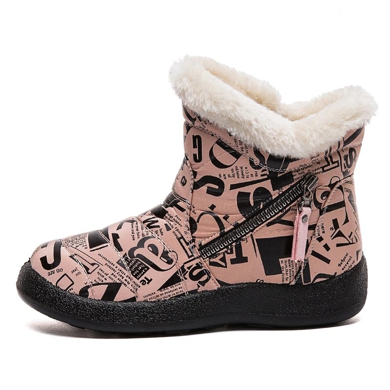 Rimocy Fashion Women Snow Boots Waterproof Flat Platform Warm Ankle Boots Woman Letter Winter Shoes 2021 New Plus Size 35-43