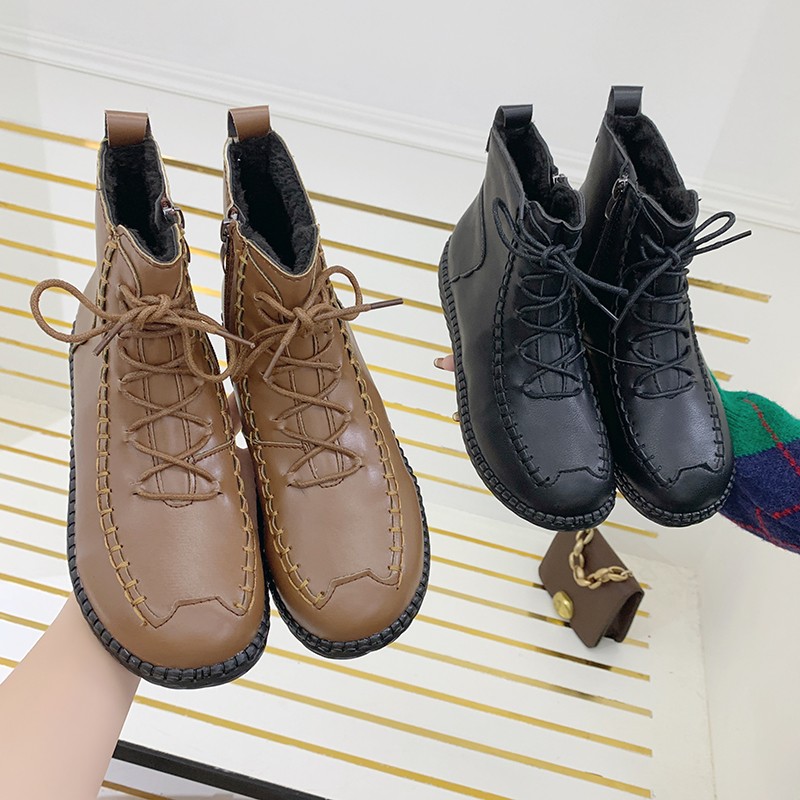 Handmade women's first layer cowhide ankle boots women boots retro genuine leather women boots