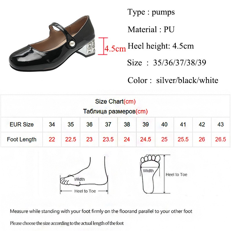 Lucyever Fashion Pearls Ankle Strap Pumps Women Shoes 2022 Rhinestone Thick Heels Mary Janes Woman Patent Leather Office Shoes