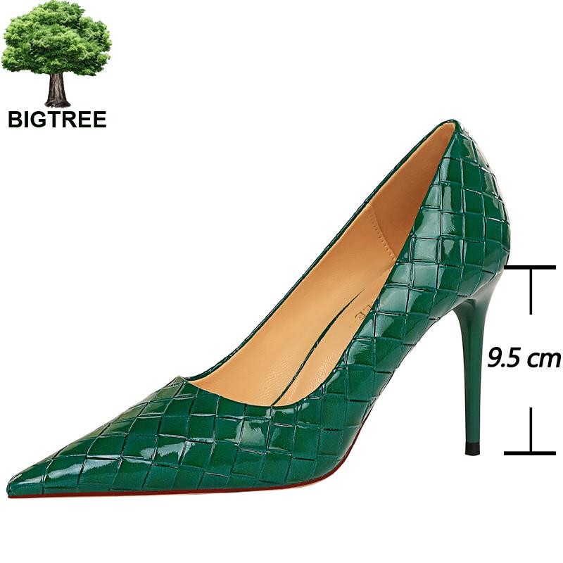 BIGTREE Patent Leather Shoes Woman Pumps 2022 Designer Shoes New Weave Style Fine High Heels Stiletto Heeled Shoes Party Shoes