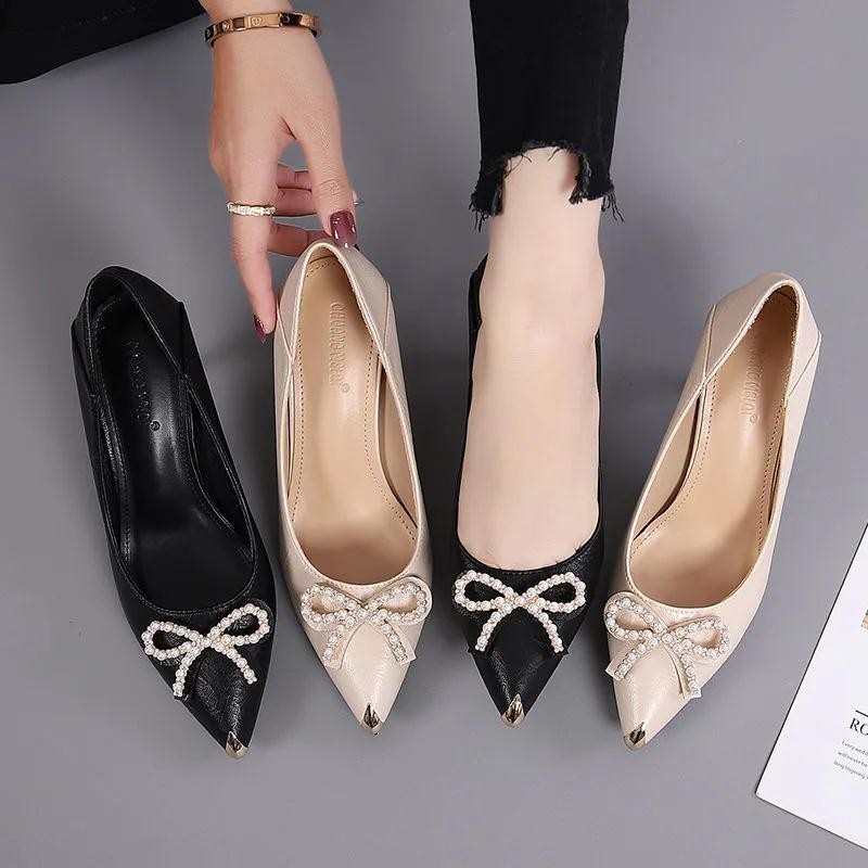 Rimocy Sexy Pointed Toe Shallow Stiletto Heel Pumps Women Fashion Pearl Bowknot High Heel Dress Party Shoes Woman Zapatos Mujer