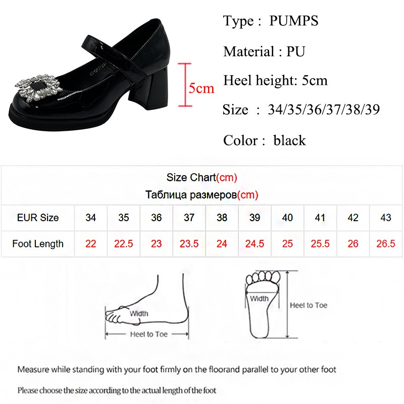 Lucifer Women Sparkling Crystals Ankle Strap Chunky Heel Women Platform Shoes Spring 2022 Mary Jane Shoes