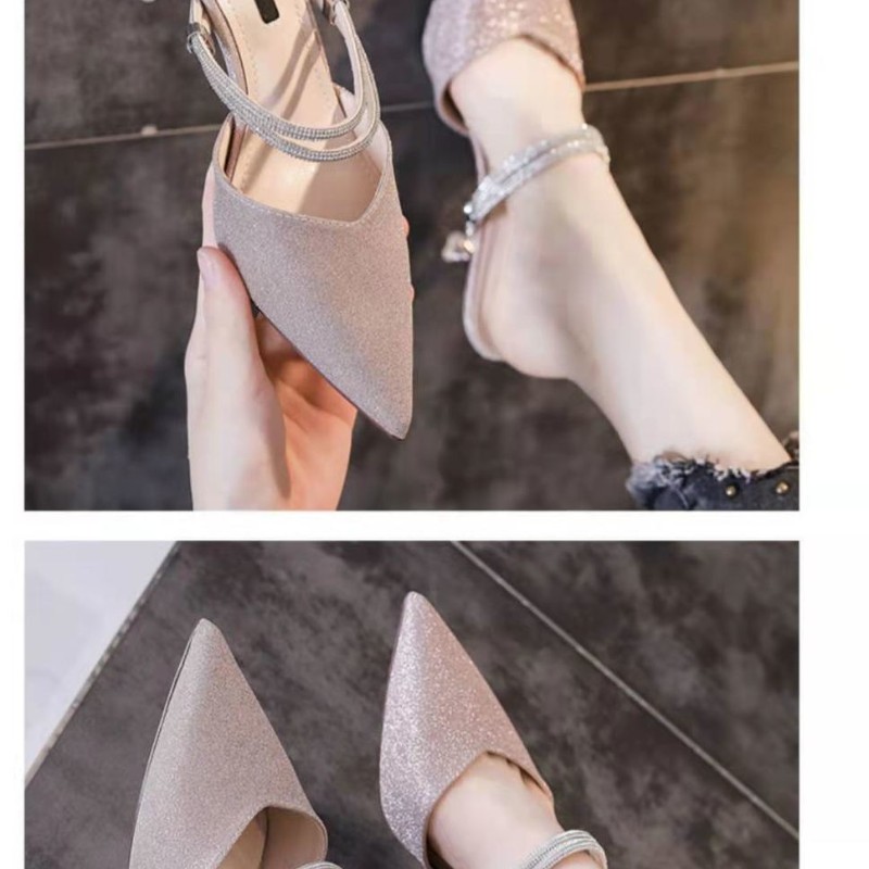 Women's Toe Covered Sandals High Heel Pumps 2021 New Spring Summer Two Way Pointed Toe Outer Wear Half Slippers Fashion Sandals