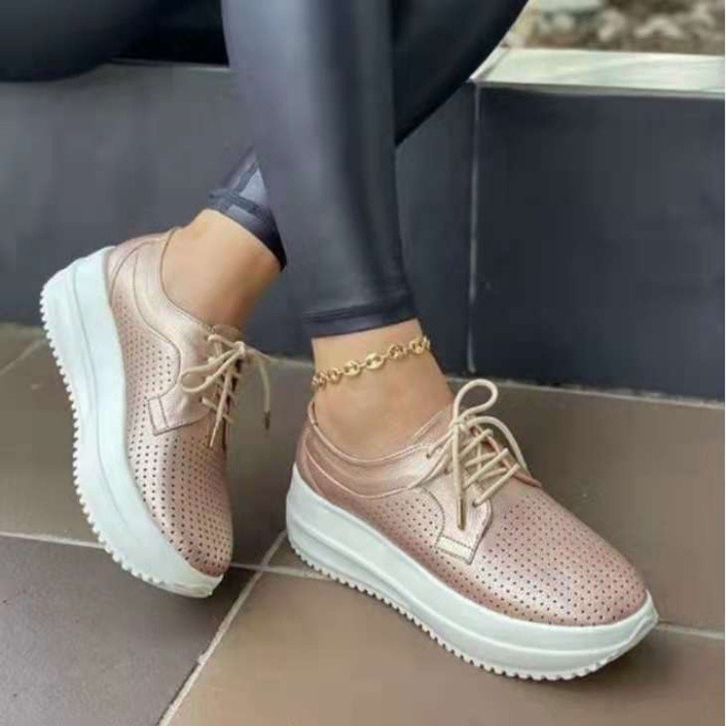 2022 women's shoes spring and autumn new casual shoes hollow breathable slope heel platform shoes lightweight non-slip sports shoes