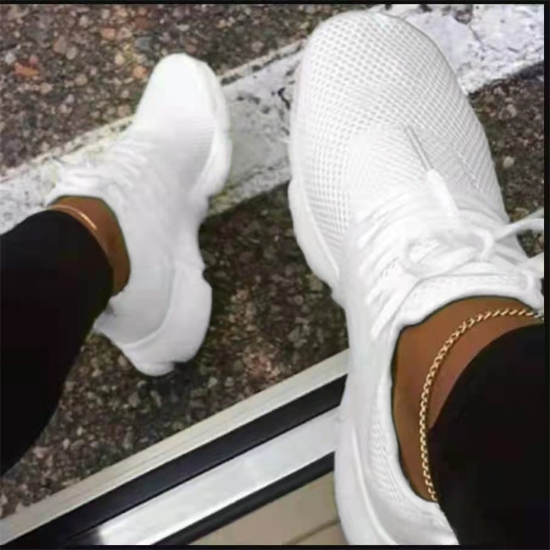 2022 New Fashion Breathable Sneakers Women Spring Knitted Fabric Ladies Lace Up Casual Shoes 35-43 Running Walking Gym Flats