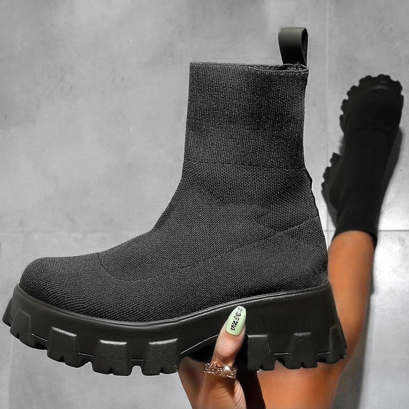 Shoes woman boots knit sock boots women's thick-soled short tube breathable plus size 43 Martin boots platform socks heels