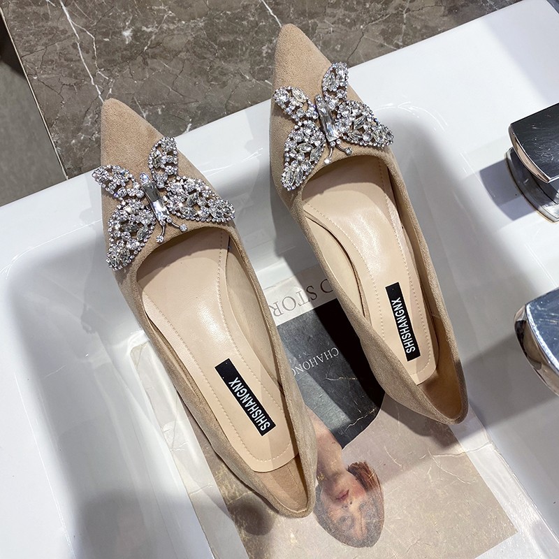 Rimocy Luxury Rhinestone Butterfly Women Pumps Sexy Pointed Toe Thin High Heel Shoes Woman Spring Summer Wedding Party Shoes