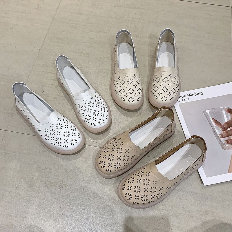 Leather Women Flats New Cutout Summer Shoes Woman Hollow Women's Loafers Female Solid Shoes