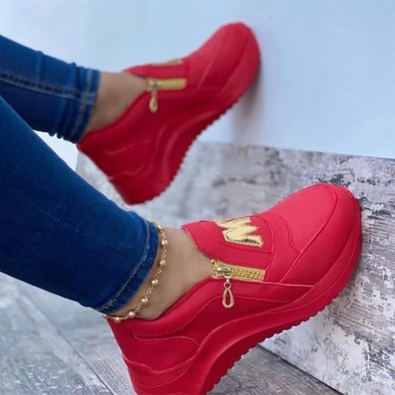 2021 Women's Chunky Sneakers Solid Color Platform Shoes Thick Bottom Zipper Women's Vulcanized Shoes Sneakers Zapatos De Mujer