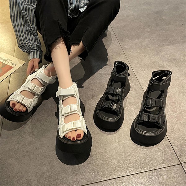 The new women's thick bottom muffin summer 2021 student velcro wedges shoes for women open toe shoes hook and loop sandals