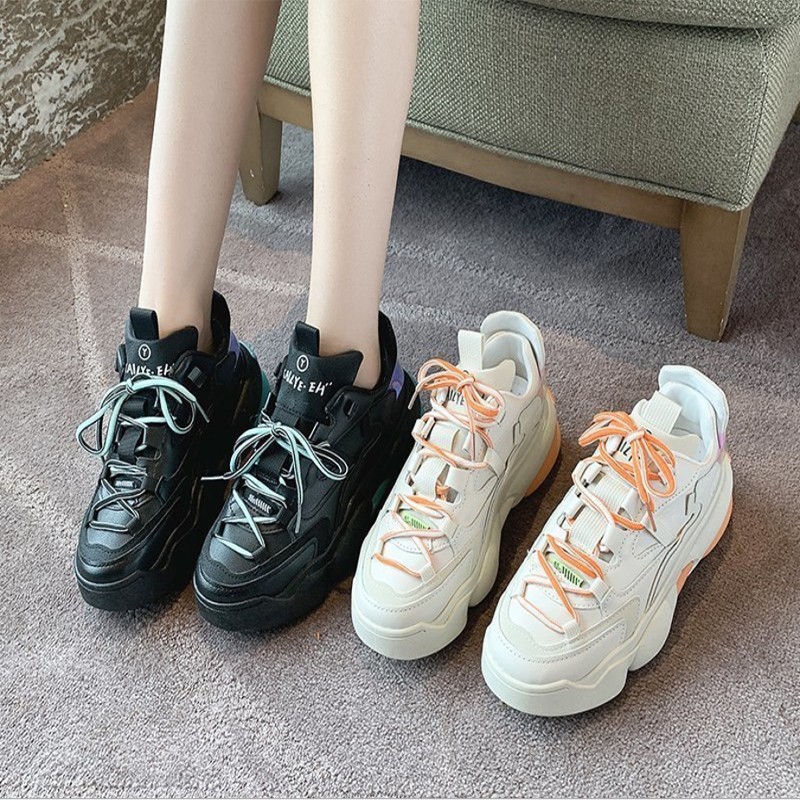 Alibaba female shoes 2021 new color matching casual sneakers thick bottom trendy fashion student shoes female Korean version