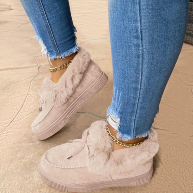 Winter New Women's Cotton Shoes Bowknot Plush Warm Snow Boots Casual Woman Flat Furry Ankle Boots Women Boots