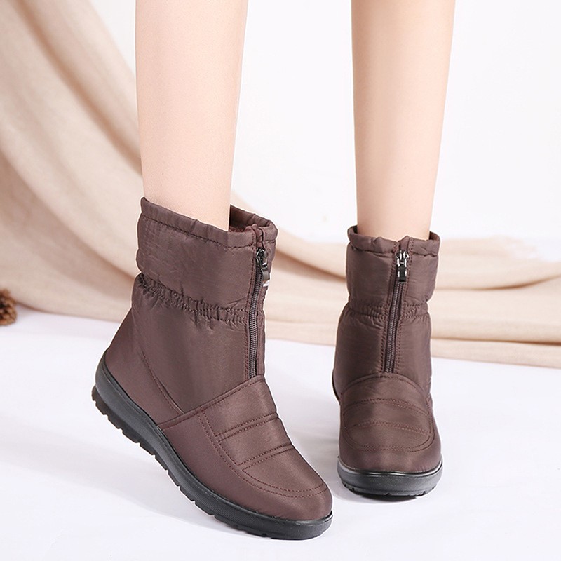 Snow boots for women winter warm plush ankle boots front zipper non-slip cotton-padded female solid color boots