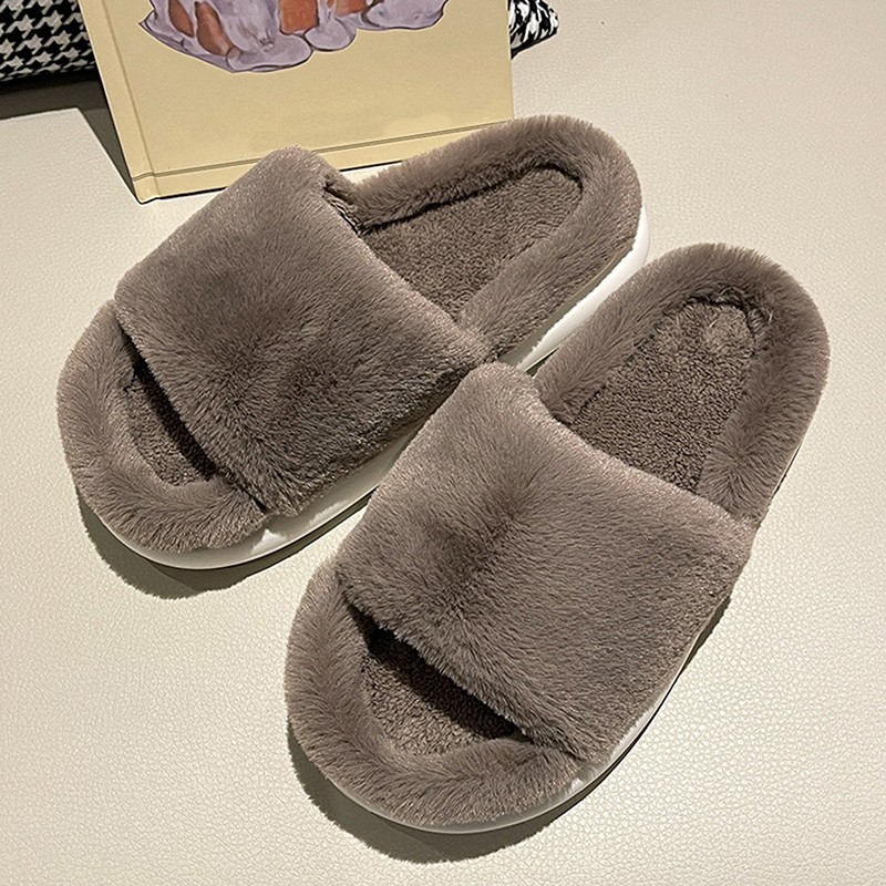 Plush Home Slippers Fluffy Women Slides Comfort Furry Flat Sandals Female Cute Slippers Shoes For Women Indoor Flip Flops