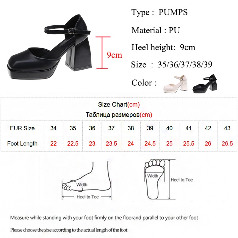 Lucifer 2022 Women Platform Platform Ankle Strap Shoes Women Square Heel Faux Leather Shoes Mary Jane Thick High Heels Women Shoes