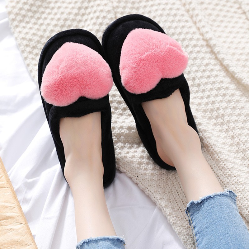 2021 Slippers Women Winter Heart Shoes Woman Slides Plush Home Slippers Ladies Indoor House Shoes Winter Warm Fur Slippers