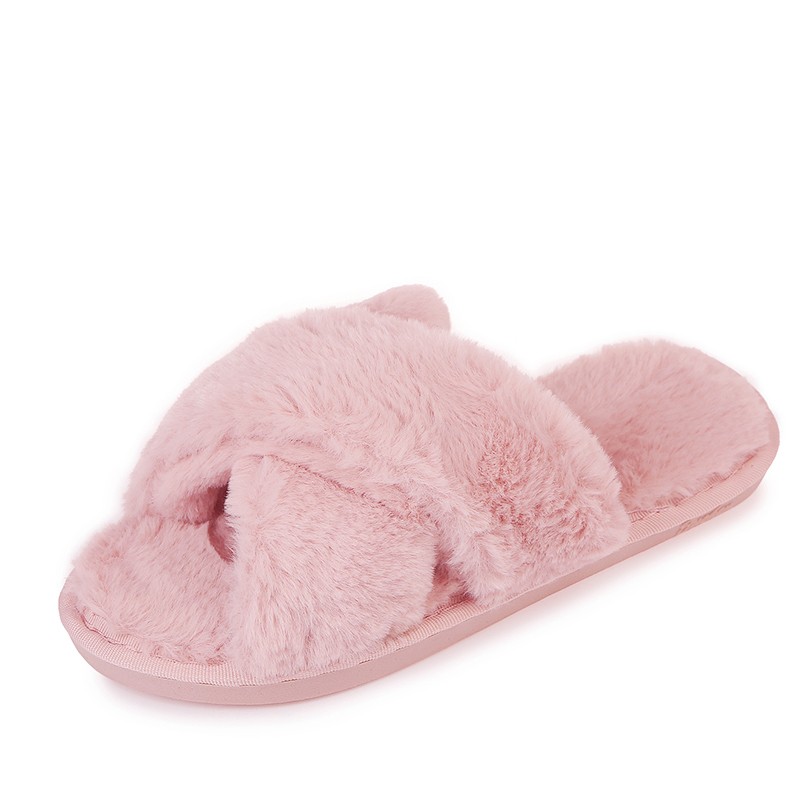 Fashion Women Cozy Fluffy Slippers Cozy Faux Fur Cross Indoor Floor Slides Flat Soft Furry Ladies Female Celebrity Flip Flops