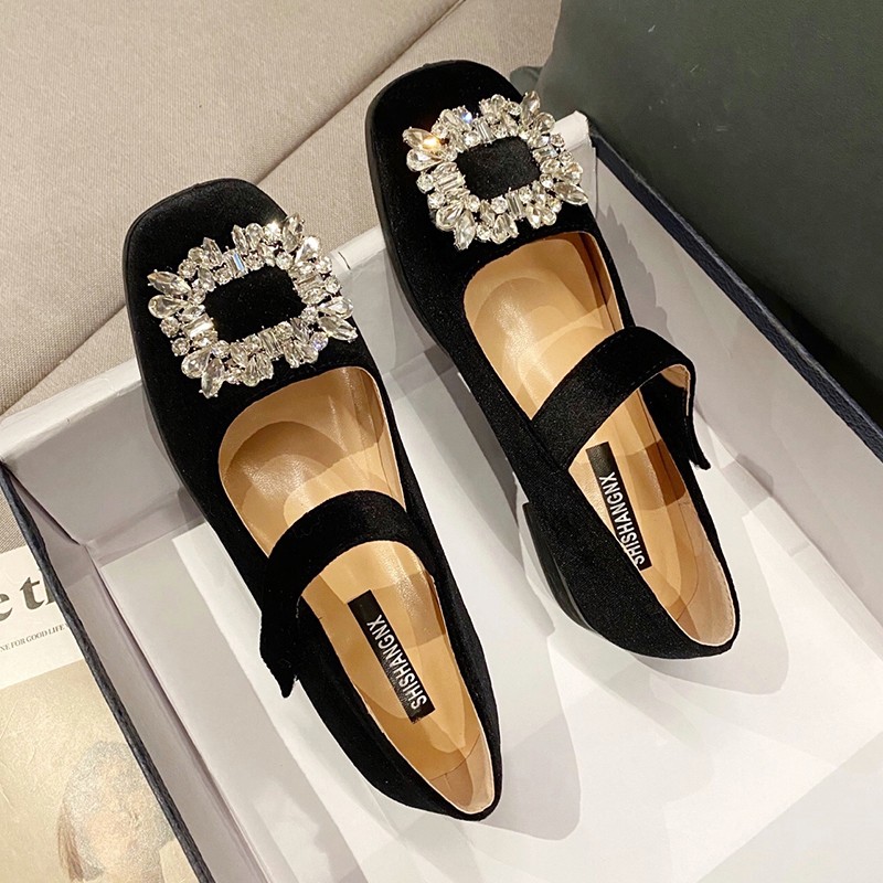 Rimocy Spring Autumn Crystal Mary Jane Shoes For Women Low Heel Ankle Strap Pumps Woman Dress Rhinestone Fashion Party Shoes