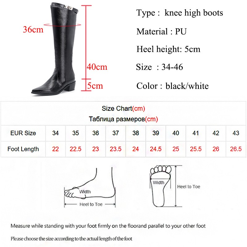 Lucifer 2021 Buckle Pointed Toe Knee High Boots Women Autumn Winter Thick Heels Long Boots Woman Waterproof PU Leather Botas