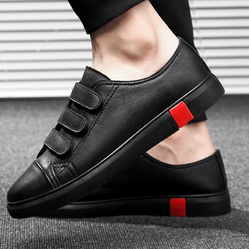 New arrival men's white and black flat shoes velcro comfortable sneaker for male high quality men's casual shoes fashion shoes