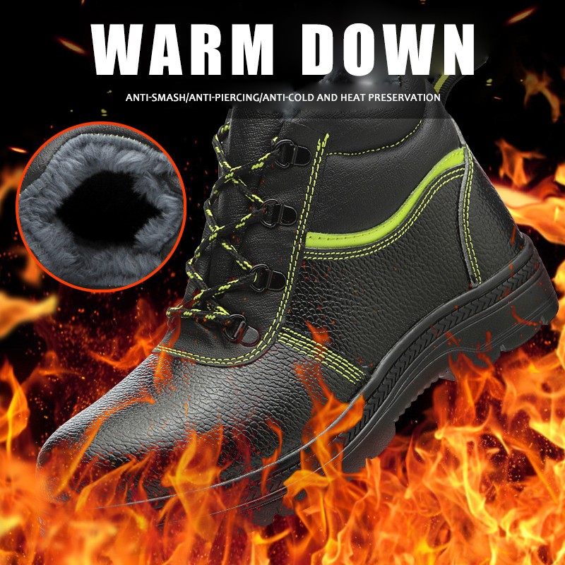 ZYYZYM-Men Steel Safety Boots Plush Work Boots With Puncture Protection For Winter