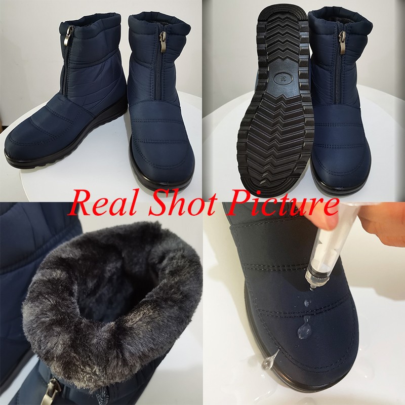 Waterproof Snow Boots For Women 2021 Winter Warm Plush Ankle Booties Front Zipper Non-slip Cotton Padded Shoes Woman Size 44