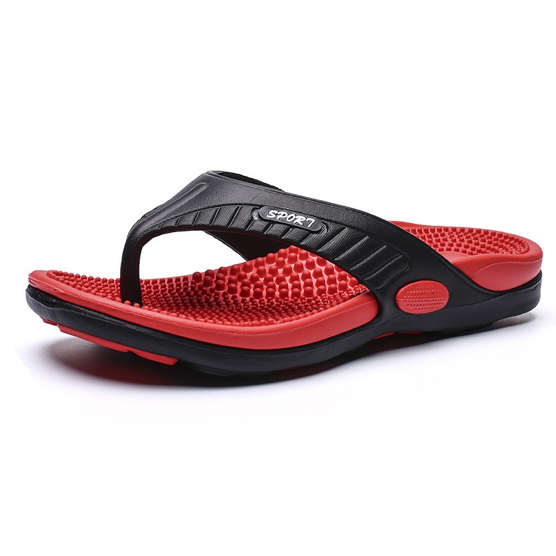 Summer large size youth slippers men's massage non-slip cool outside flip flops breathable thick-soled toe sandals