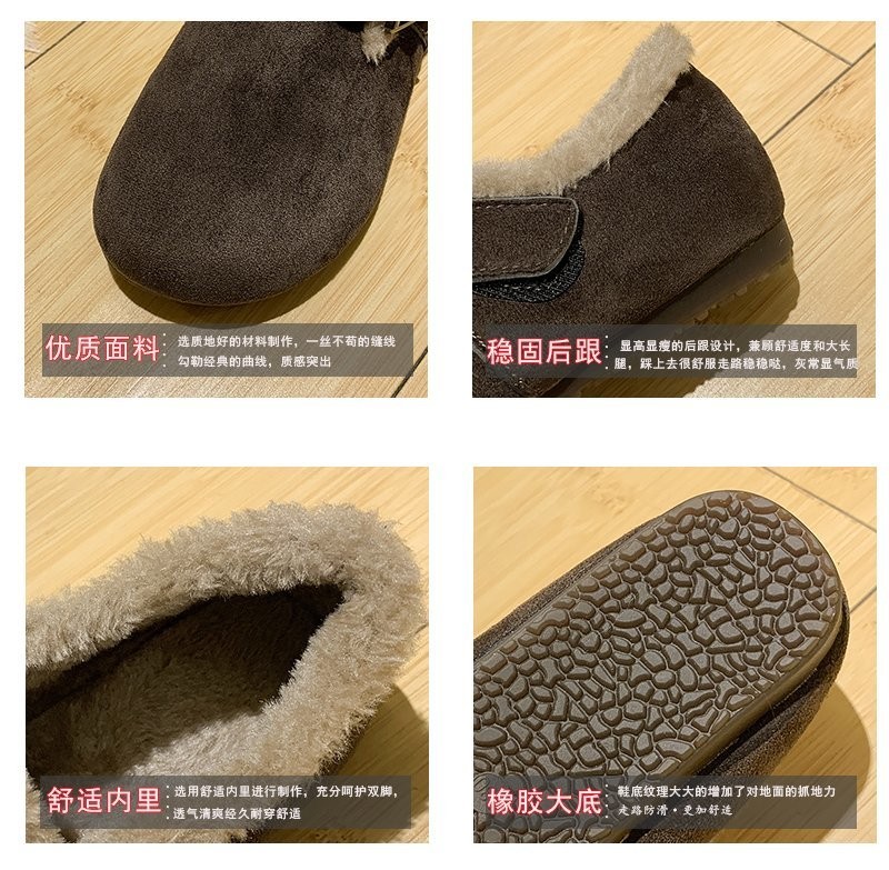 2022 New Solid Color Short Boots Buckle Strap Women Shoes Furry Plush Slip-on Flat Footwear Winter Warm Booties Female Snow Boot