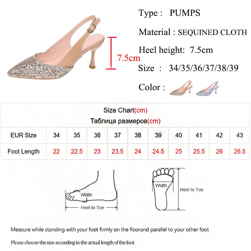 2022 Lucifer Women Gold Silver Sequins Stiletto High Heel Wedding Party Shoes Women Pointed Toe Slippers Mujer Mujer Mujer