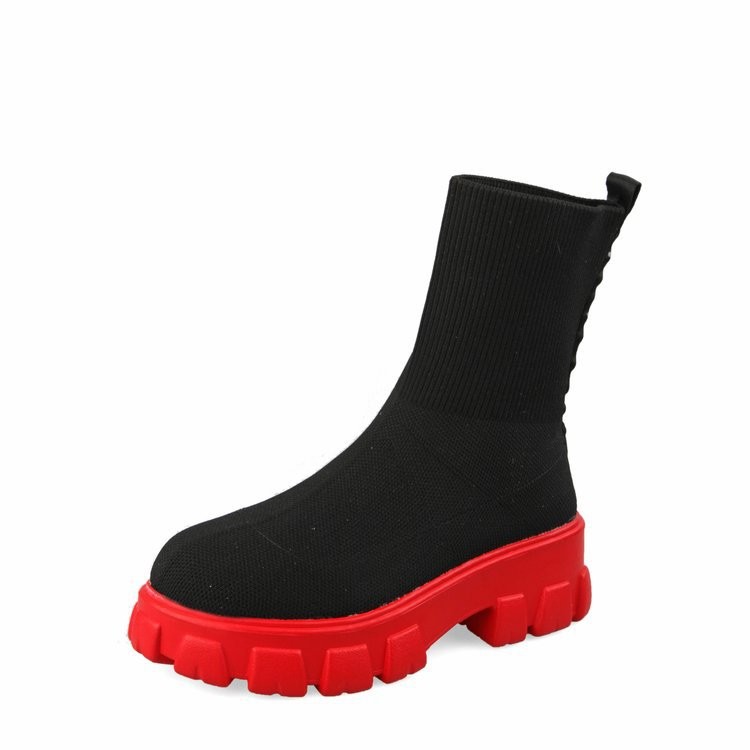 2021 Autumn Winter New Plus Size 43 Socks Boots Knitted Round Toe Short Boots Fashion Platform Woman Ankle Boot Mesh Breathable