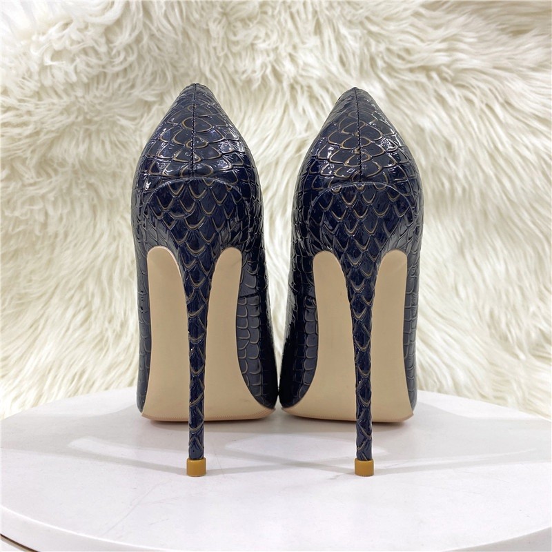 Spring snakeskin pattern pointed toe soft leather shallow stiletto work shoes party dress all-match large size women's shoes